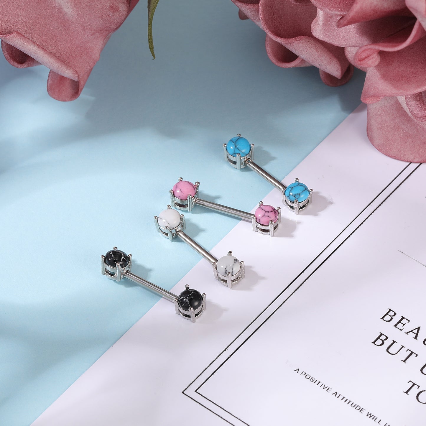 2pcs 14G Black Stone Nipple Barbell Ring Claw Nipple Piercing