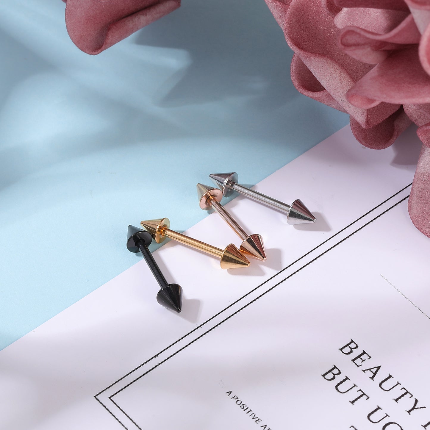 2pcs 14G Simple Nipple Ring Gold Spike Nipple Piercing