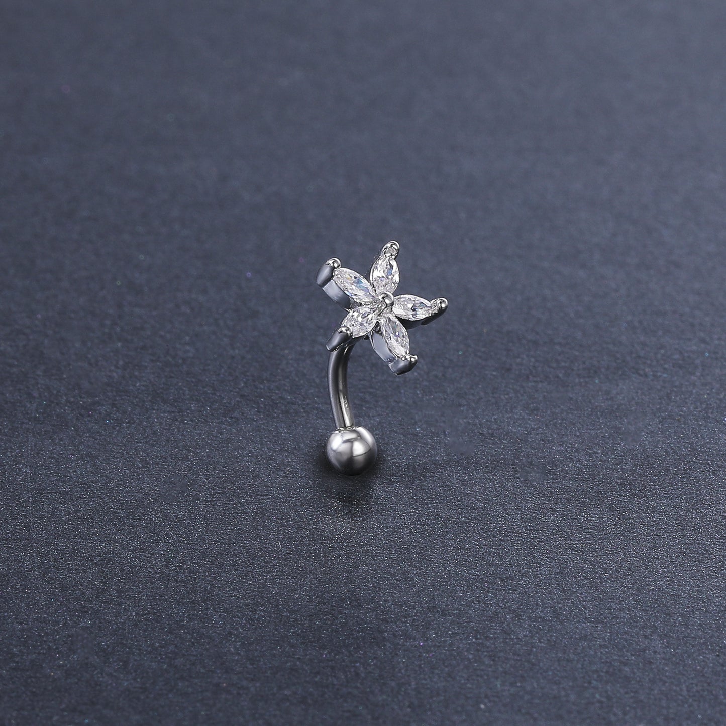 16g CZ Flower Eyebrow Ring Piercing Barbell Curved Rook Helix Daith Piercing