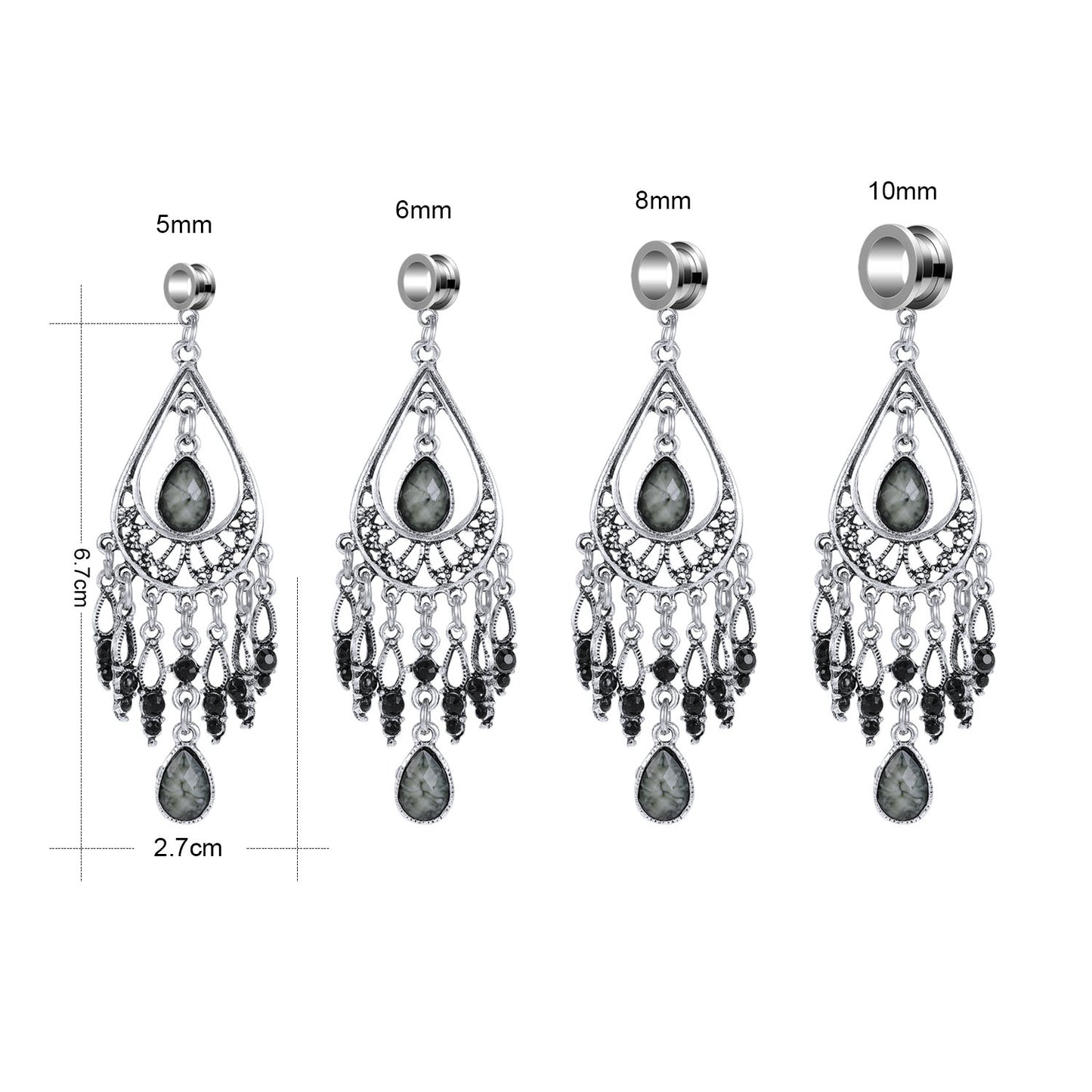 1 Pair 5-10mm (4g~00g) Retro Celtic Style Dangle Tunnels Ear Gauges