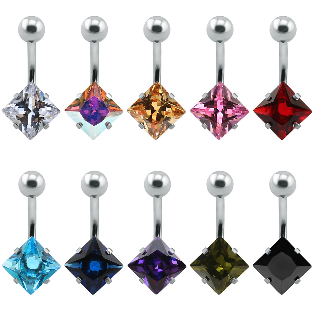 14g Square Big Crystal Belly Button Rings Stainless Steel Navel Piercing  Jewelry