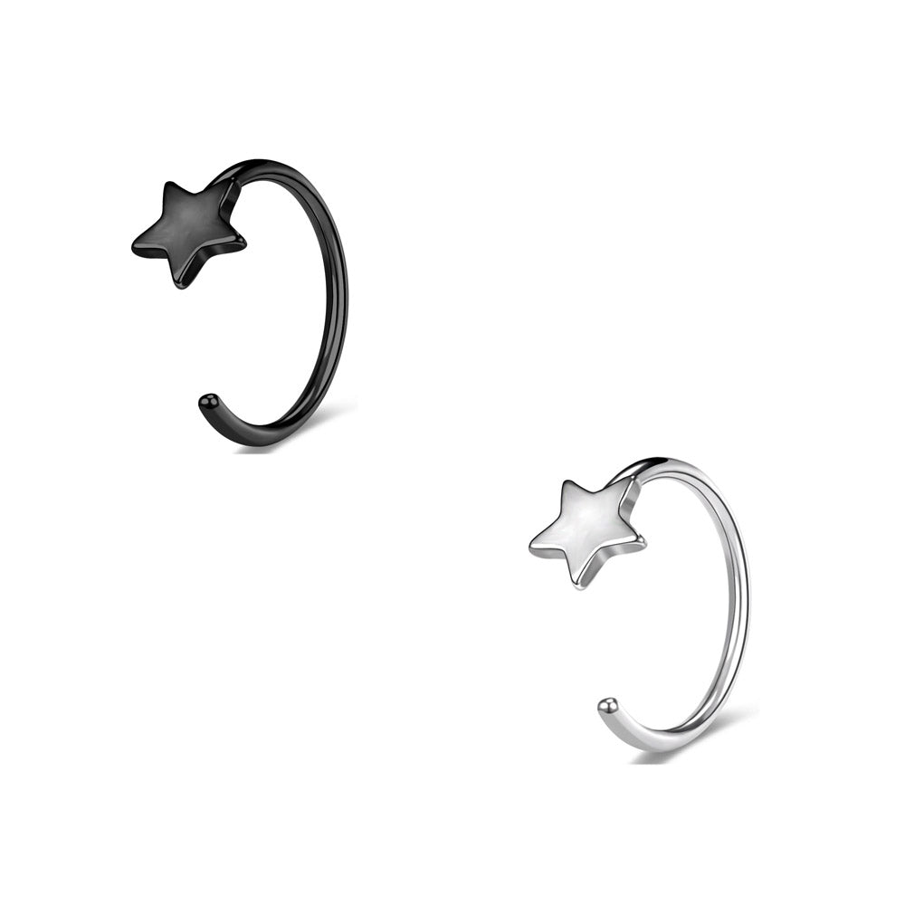 20G-Black-Silver-Star-Nose-Ring-C-Shaped-Nose-Stud-Stainless-Steel-Nose-Rings-Piercing