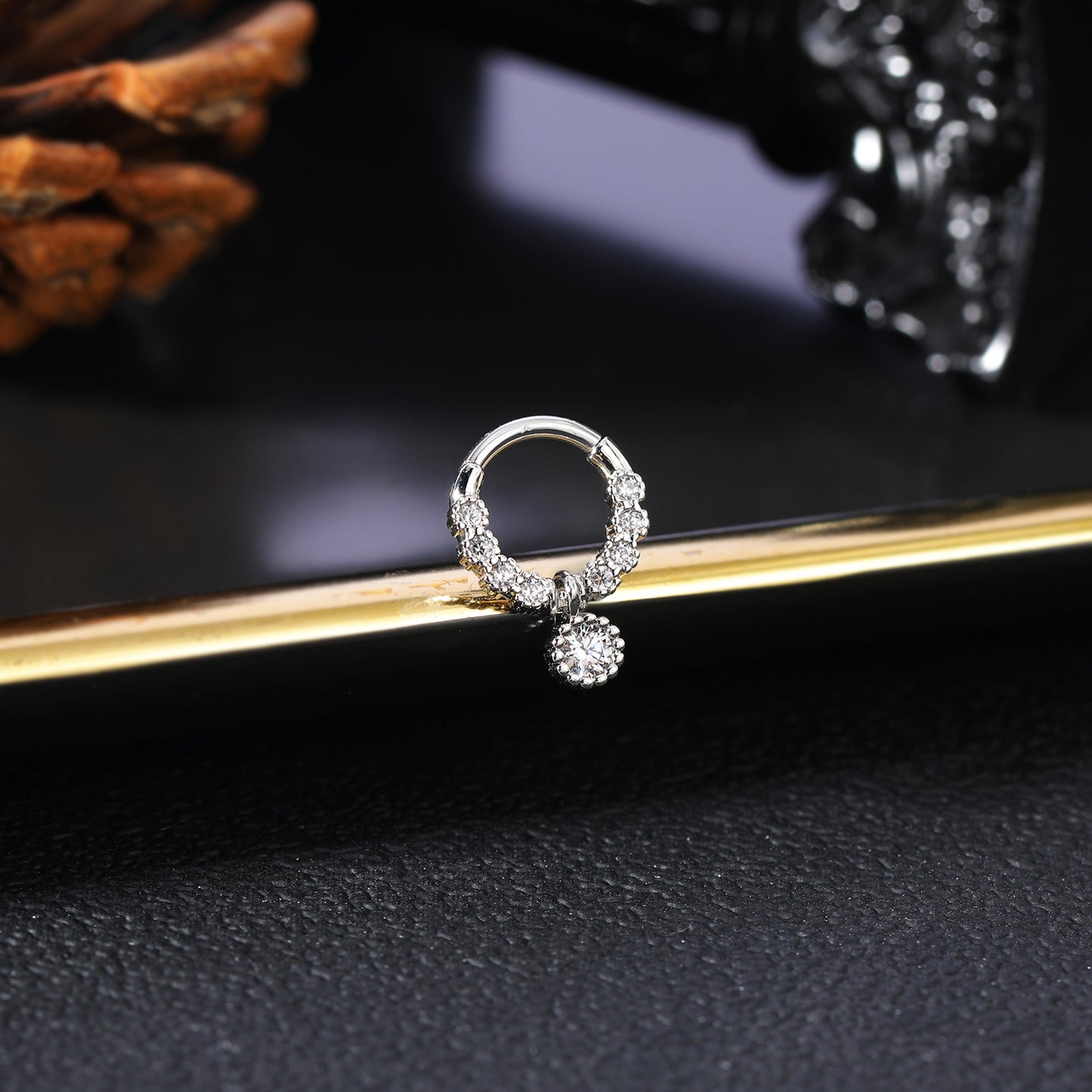 16g Round Dangle Nose Ring Clear Zircon Septum Ring Piercing Jewelry