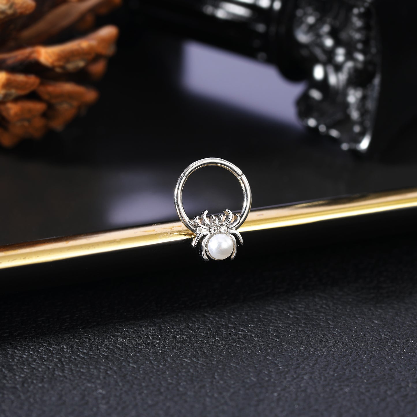 16g Spider Nose Ring White Pearl Septum Ring Piercing Jewelry