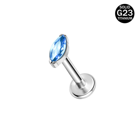 16g G23 Titanium Labret Ring Blue Zircon Stud Earring Threaded Conch Helix Lip Piercing