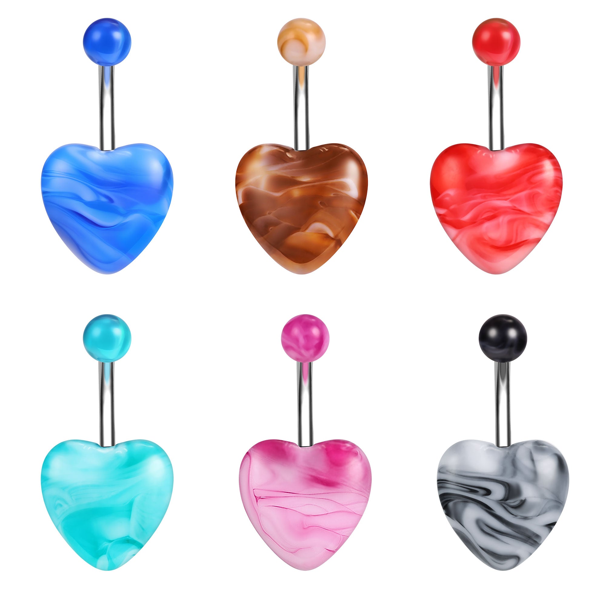 14G Heart Belly Navel Rings Acrylic Belly Button Rings Barbell Piercing