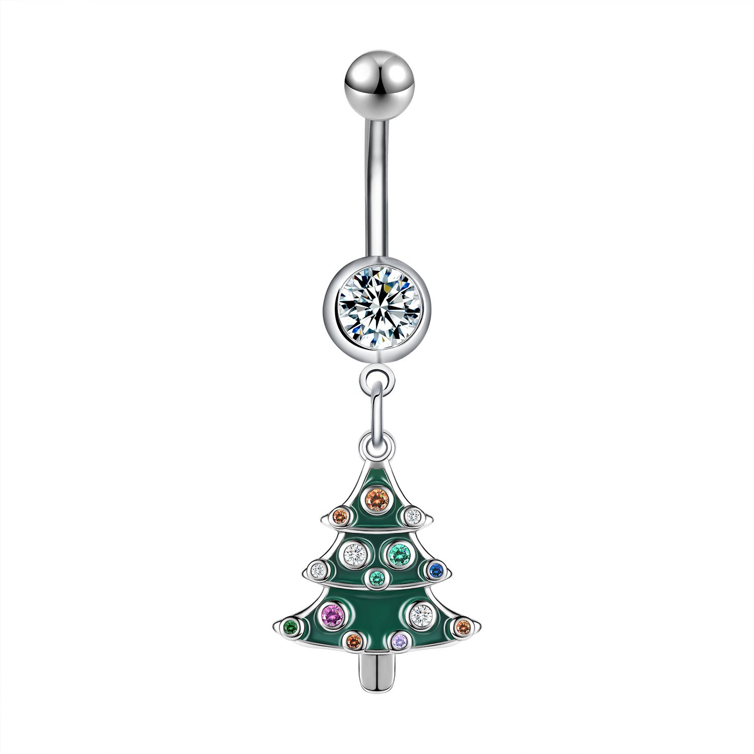 14G Christmas Tree Belly Navel Rings Bling Crystal Belly Button Rings