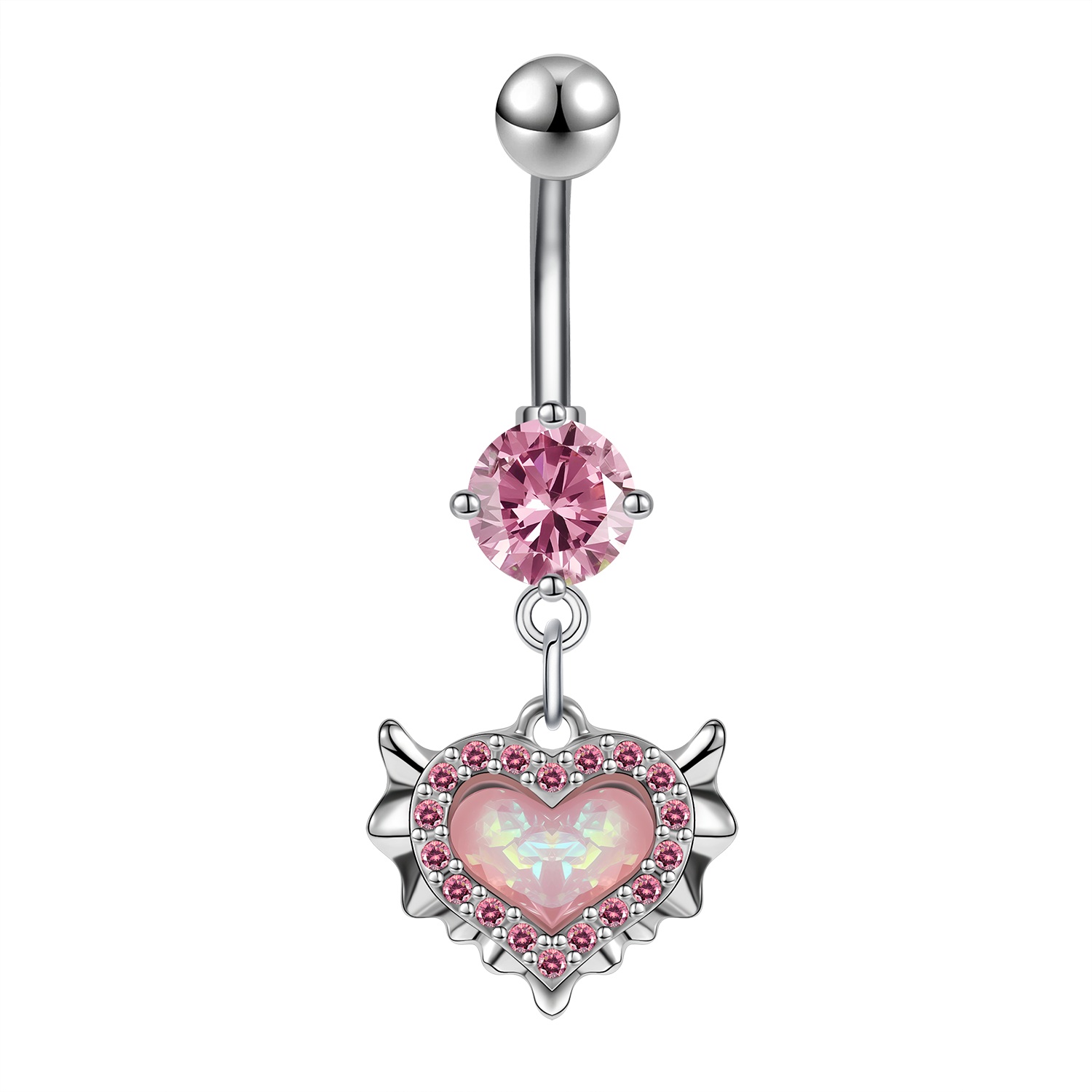 14G Heart Dangle Belly Navel Rings Pink Opal Belly Button Rings