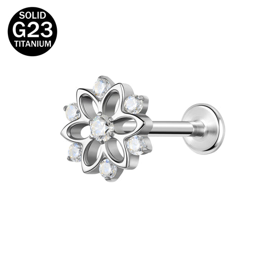 16g G23 Titanium Labret Ring Clear Zircon Stud Earring Threaded Conch Helix Lip Piercing