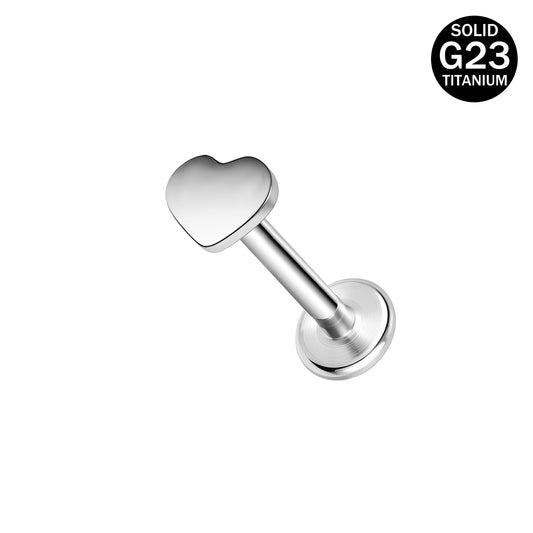 16g G23 Titanium Labret Ring Heart Stud Earring Threaded Conch Helix Lip Piercing