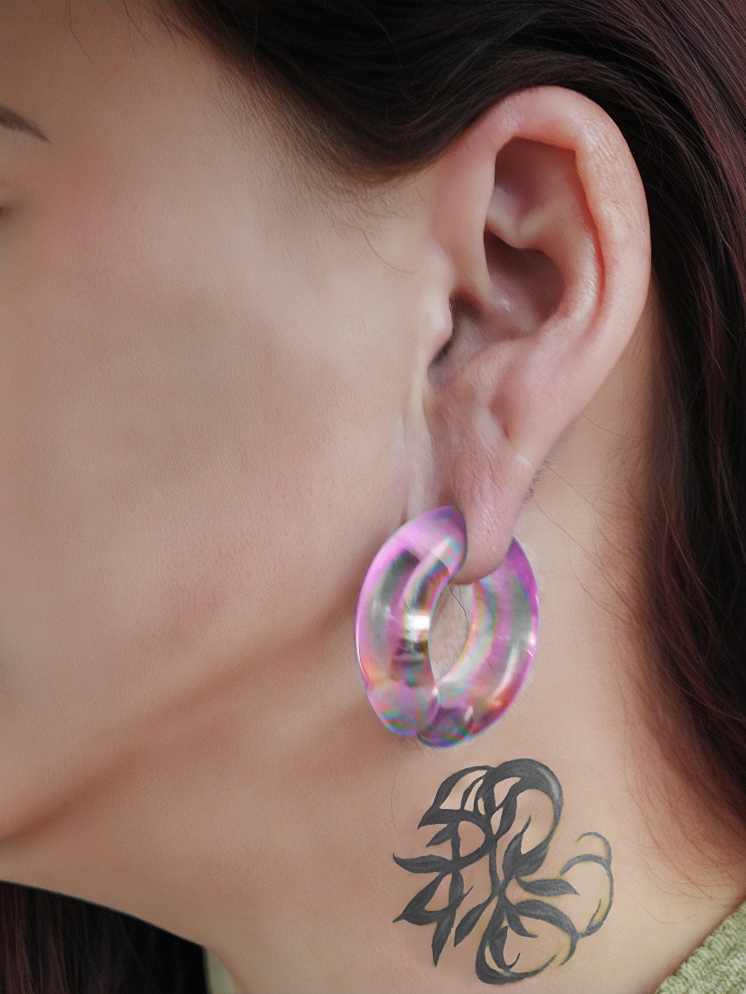 1 Pair C Shaped Ear Plugs Tunnel Pink Glass Stretching Earring Ear Gauge Expanders