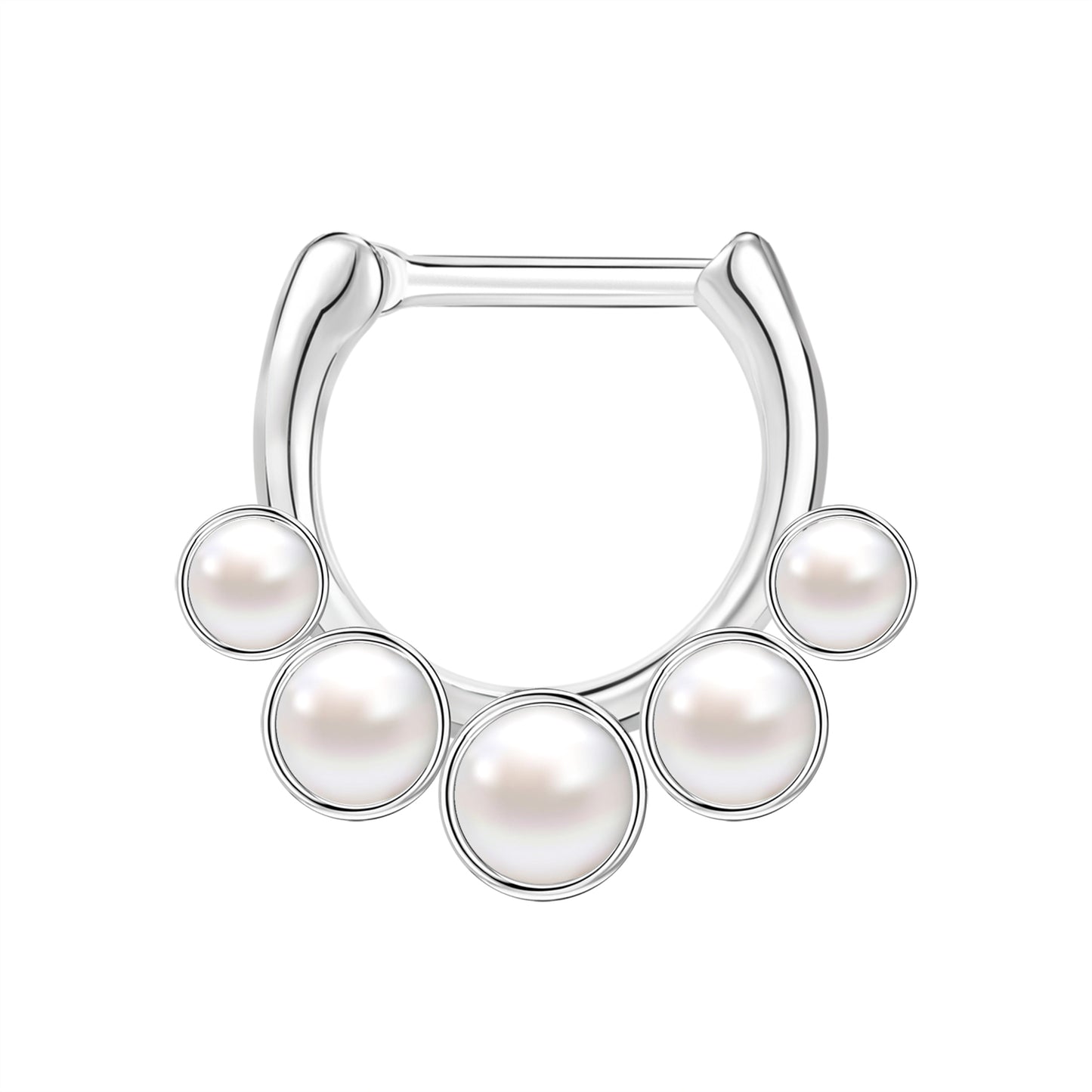 16g White Pearl Nose Ring Hinged Septum Ring Piercing Jewelry