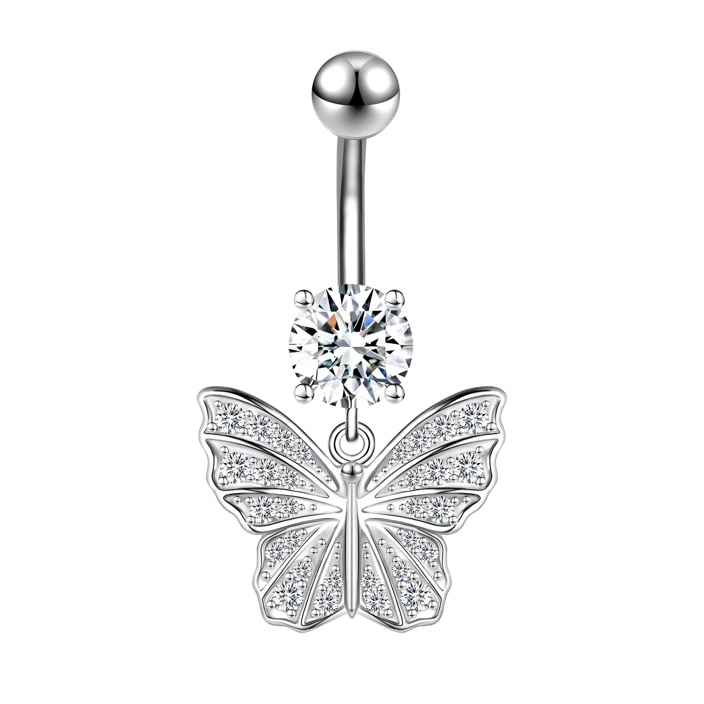 14G Butterfly Dangle Belly Navel Rings Zirconia Belly Button Rings