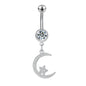 14G Moon Dangle Belly Navel Rings Clear Crystal Belly Button Rings