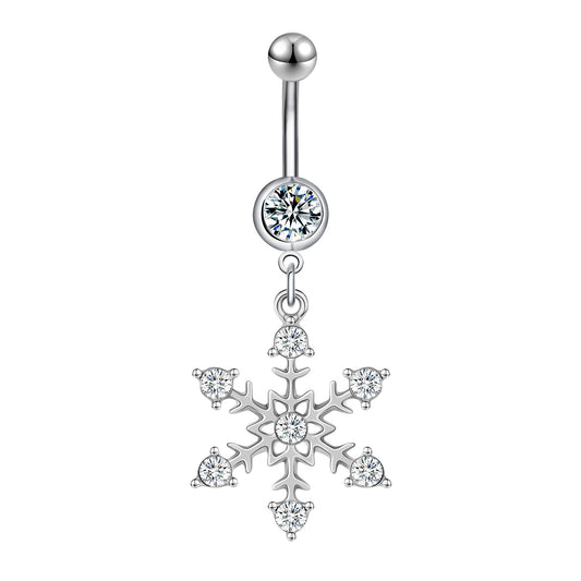 14G Snowflake Dangle Belly Navel Rings Clear Zircon Belly Button Rings