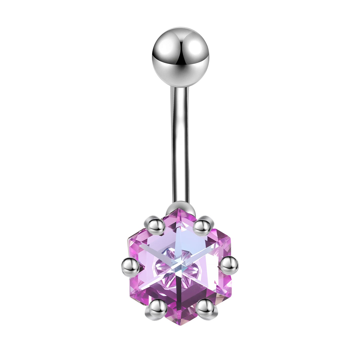 14G Hexagon Belly Navel Rings Blue Zircon Belly Button Rings
