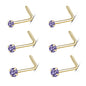 6-Pcs/Set-20G-Violet-Blue-Zircon-Nose-Studs-Piercing-L-Shape-Nose-Rings-Gold-Plated-Nostril-Piercing