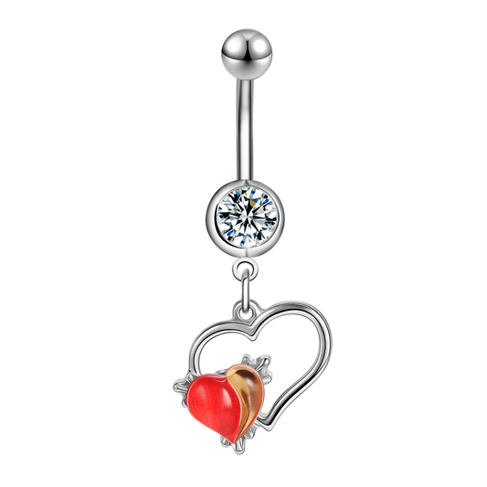 14G Heart Dangle Belly Navel Rings Bling Zircon Belly Button Rings