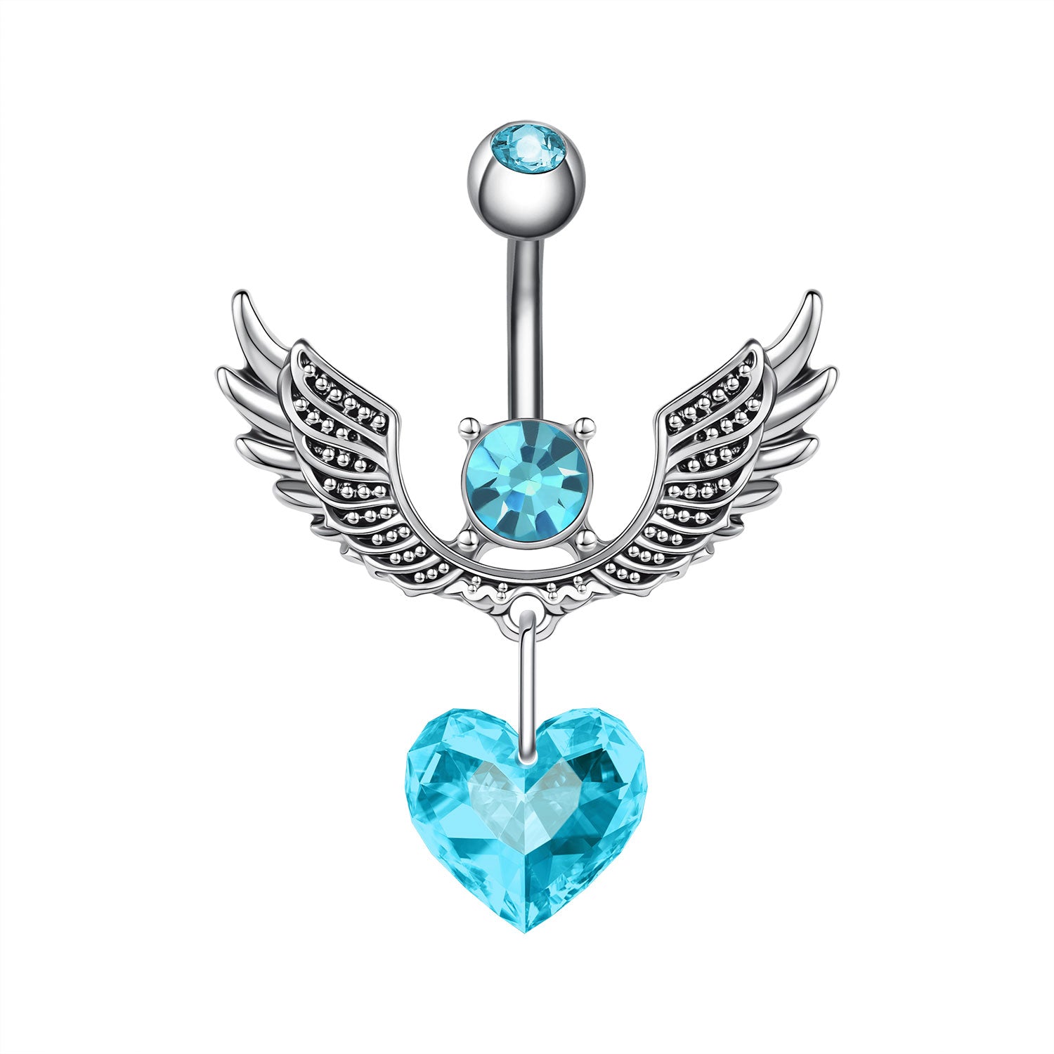 14G Heart Dangle Belly Navel Rings Blue Zirconia Belly Button Rings