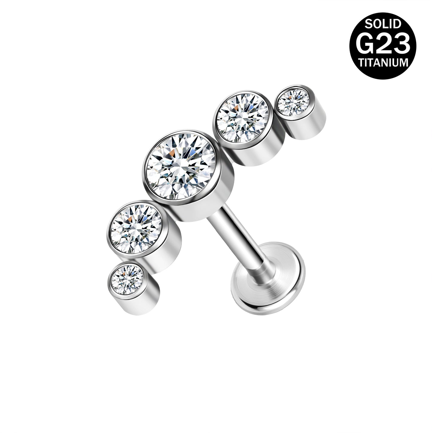 16g G23 Titanium Labret Ring Clear Zircon Stud Earring Threaded Conch Helix Lip Piercing