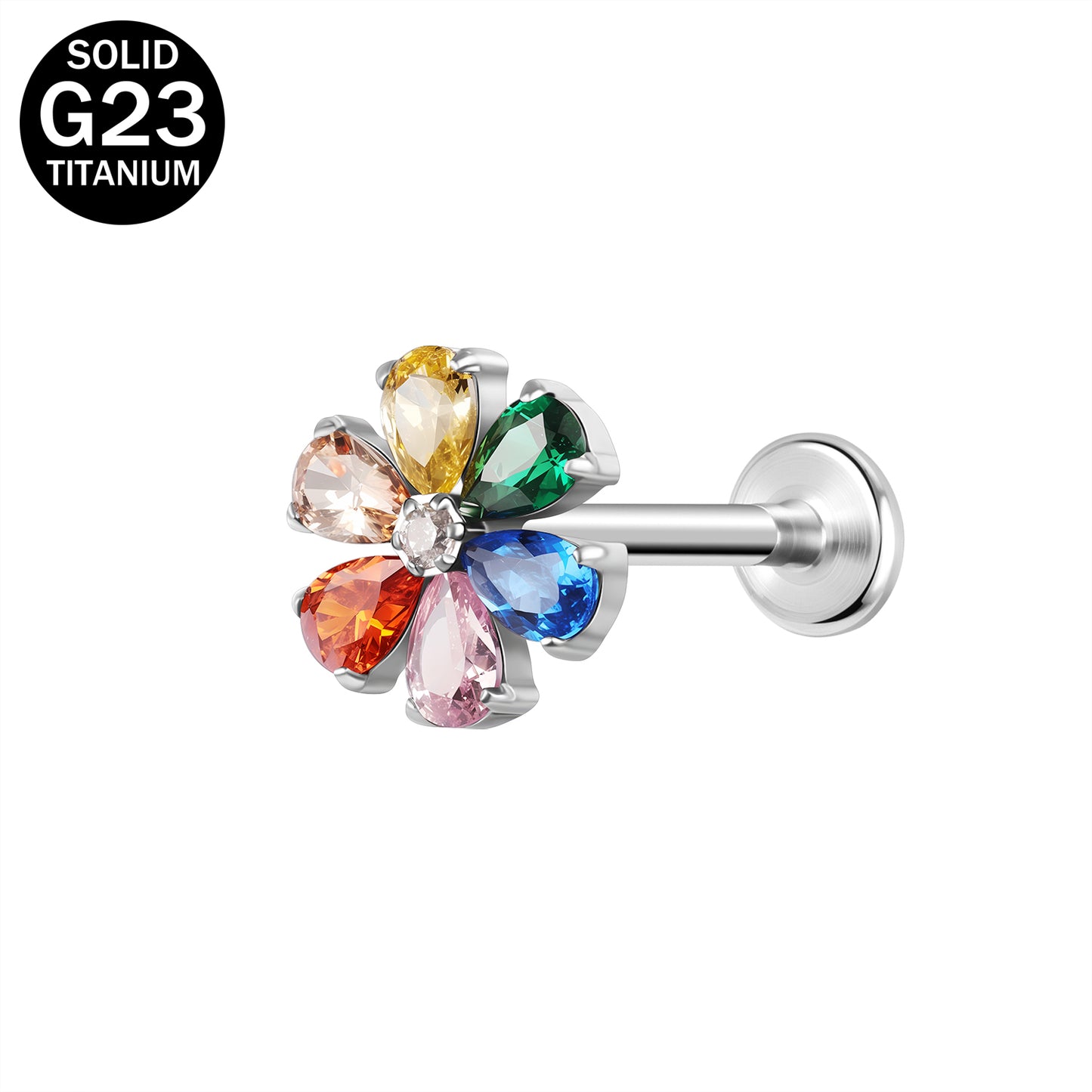 16g G23 Titanium Labret Ring Bling Zircon Stud Earring Threaded Conch Helix Lip Piercing