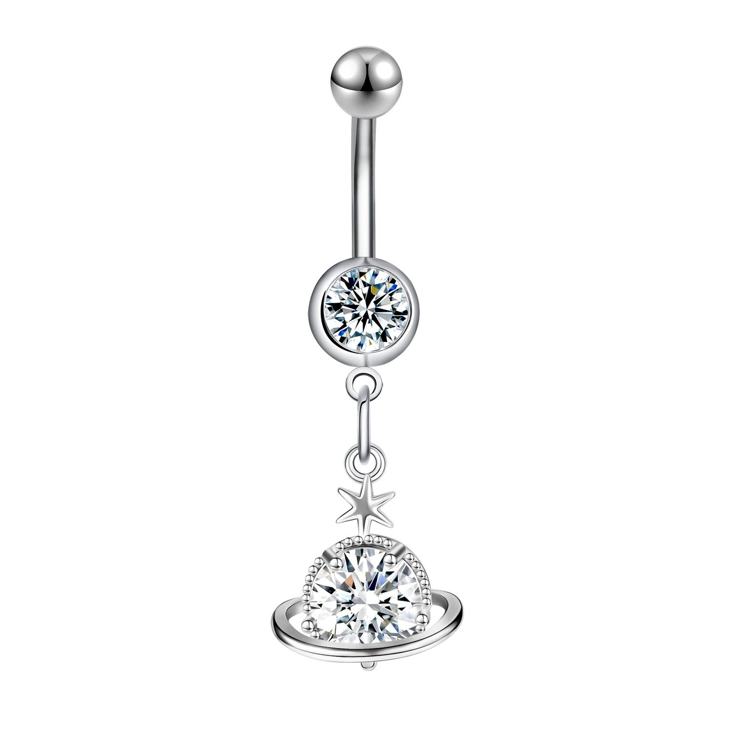 14G Planet Dangle Belly Navel Rings CZ Crystal Belly Button Rings