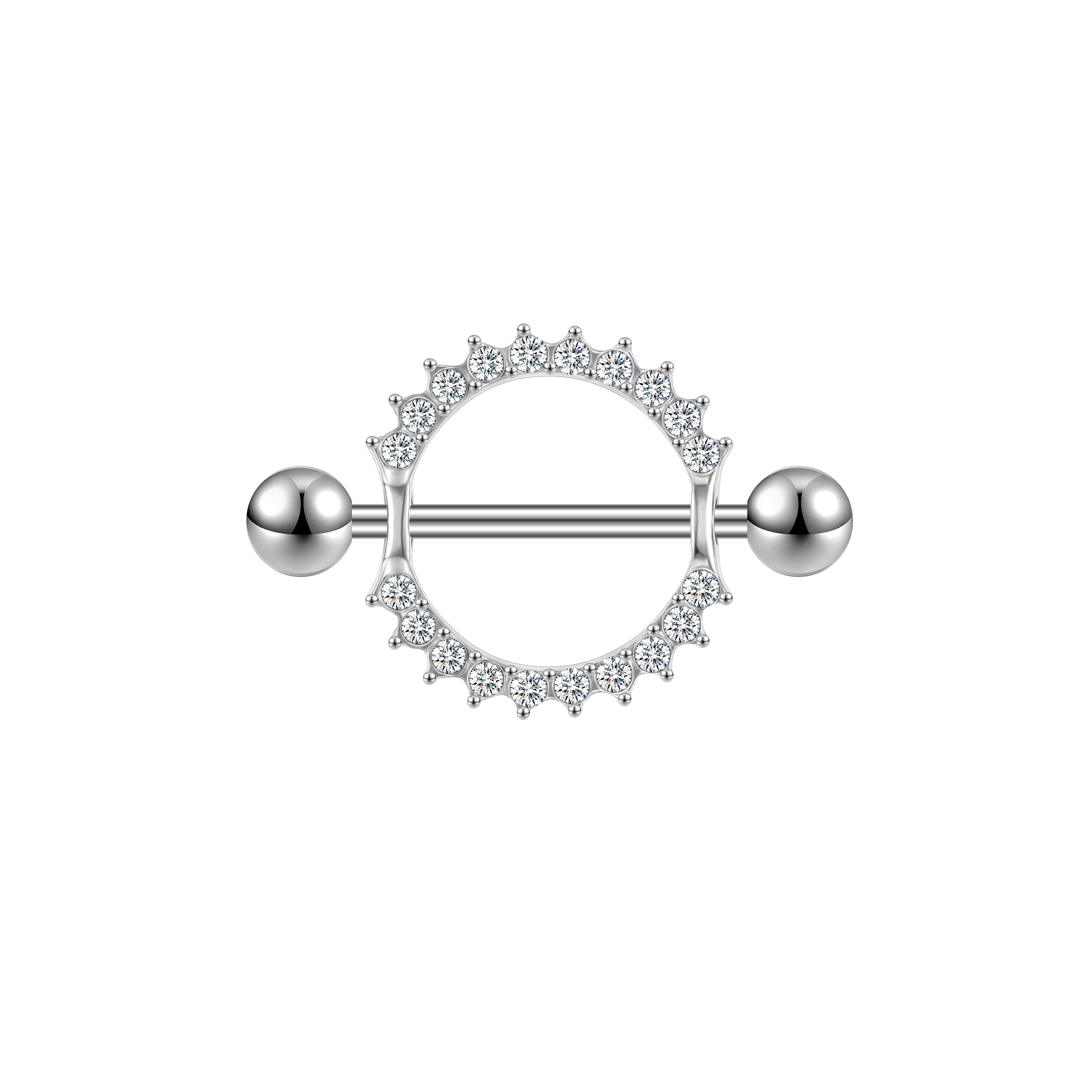 2Pcs 14G Stainless Steel Nipple Rings Bling Crystal Nipple Piercing Barbell Jewelry