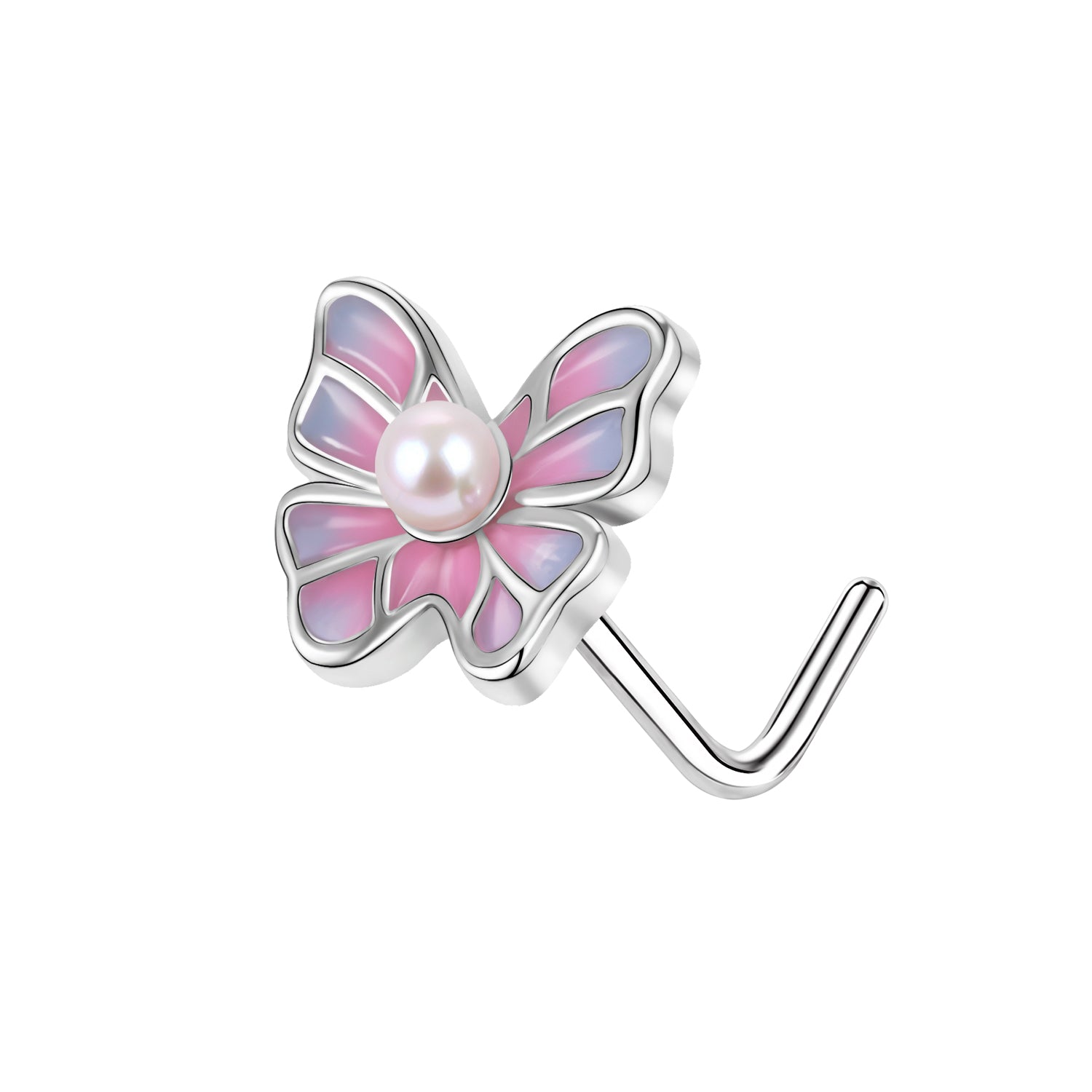 20G Butterfly Nose Studs Piercing L Shape Nose Rings Pearl Nostril Piercing