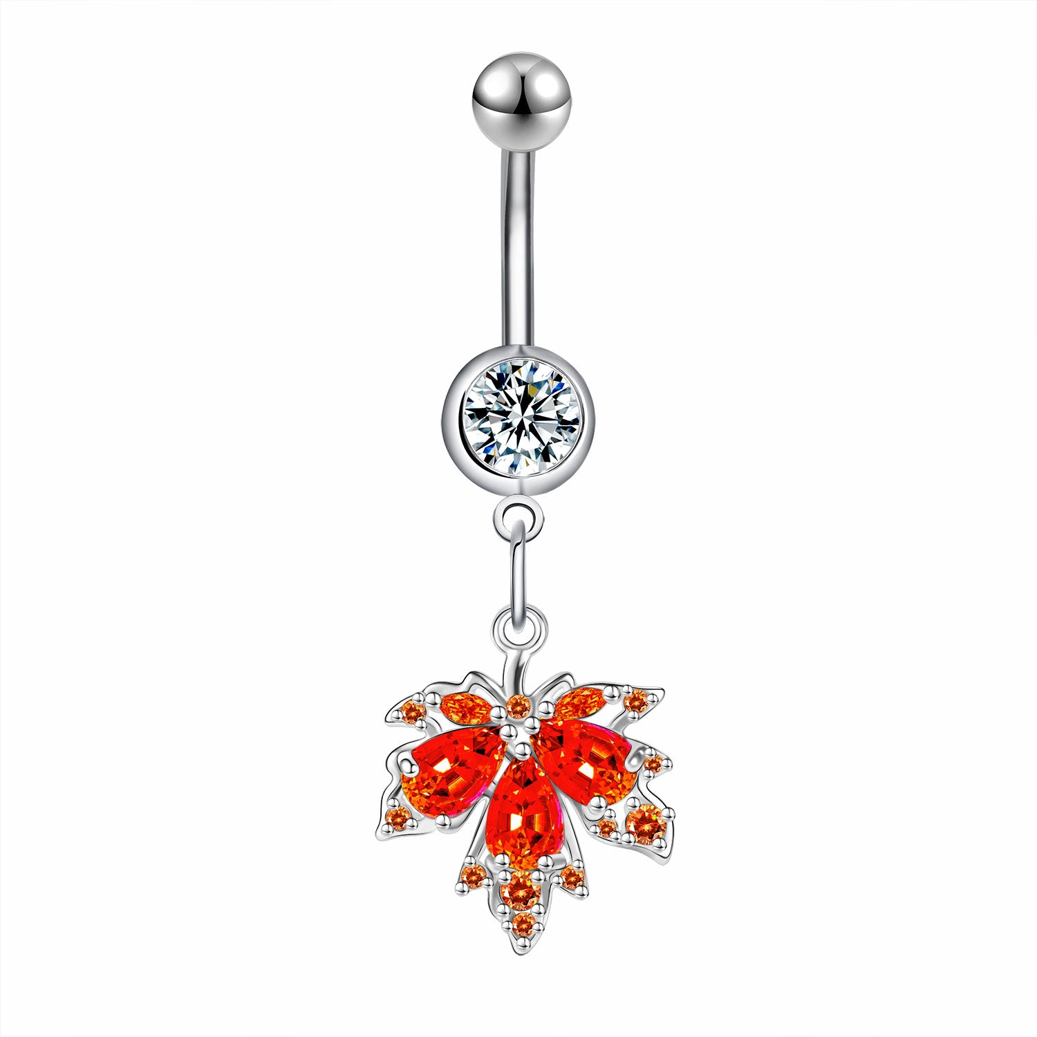 14G Maple Leaves Belly Navel Rings Red Zircon Belly Button Rings