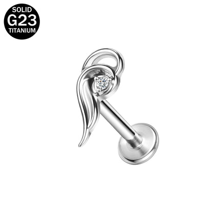 16g G23 Titanium Labret Ring Clear Zircon Stud Earring Threaded Conch Helix Lip Piercing