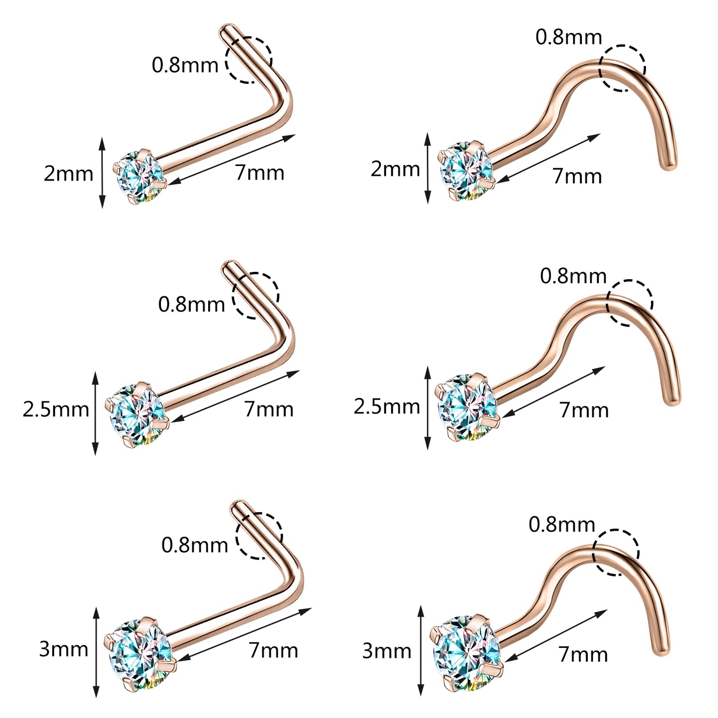 20g-AB-Zircon-Nose-Studs-Piericng-Rose-Gold-Plated-L-Shape-Corkscrew-Nose-Rings