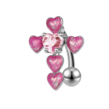 14G Heart Belly Navel Rings Pink Zircon Belly Button Rings