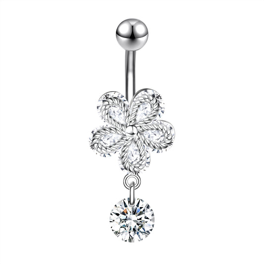 14G Flower Belly Navel Rings Zirconia Dangle Belly Button Rings