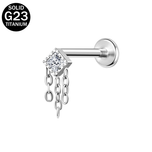 16g G23 Titanium Labret Ring Chain Dangle Stud Earring Threaded Conch Helix Lip Piercing