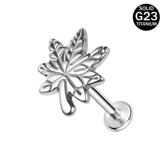 16g G23 Titanium Labret Ring Maple Leaves Stud Earring Threaded Conch Helix Lip Piercing