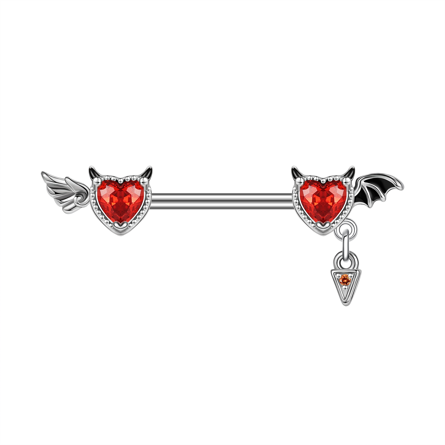 2Pcs 14G Devil Wings Nipple Rings Red Zircon Nipple Piercing Barbell Jewelry