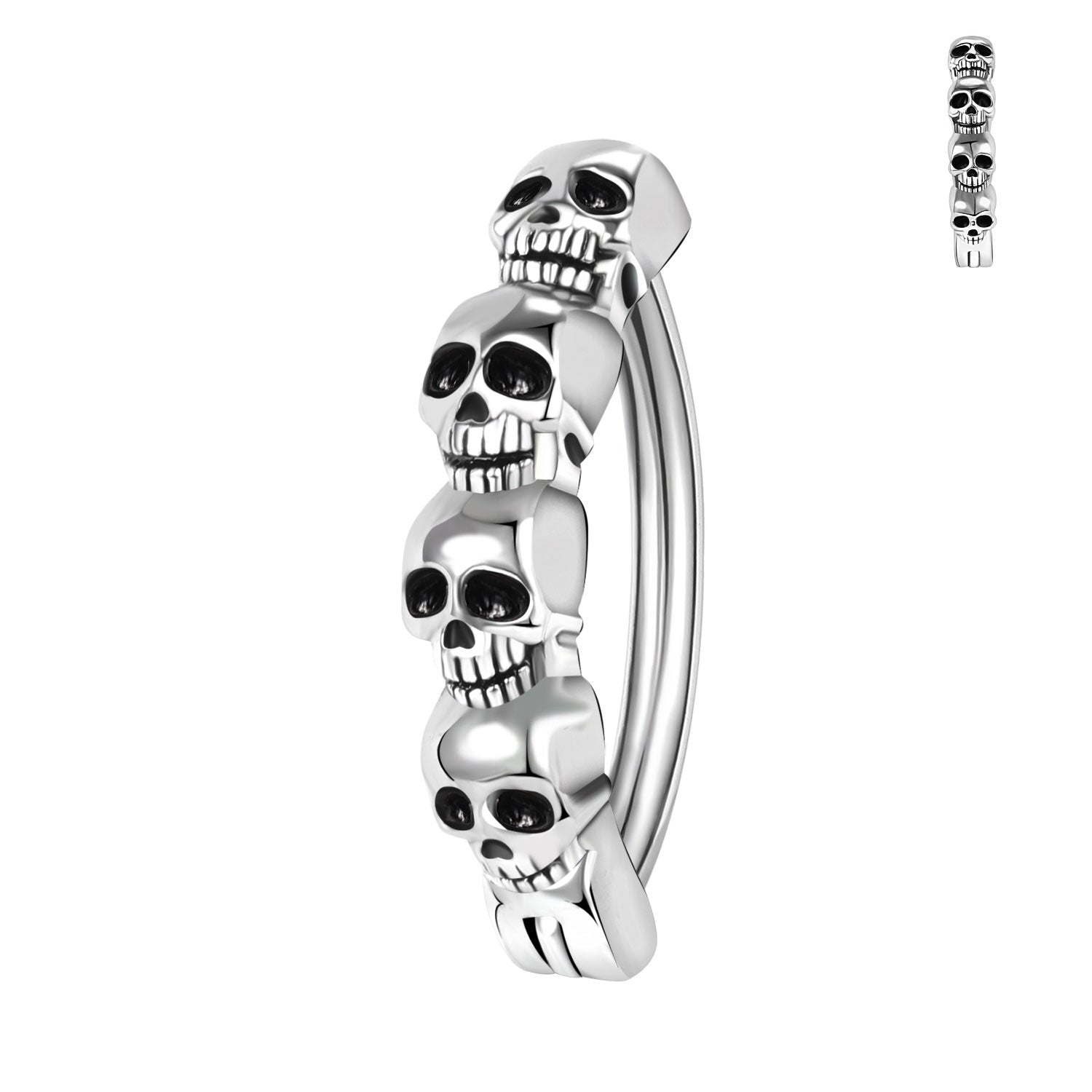 14G Punk Skull Belly Navel Rings 925 Silver Reverse Curved Belly Button Rings