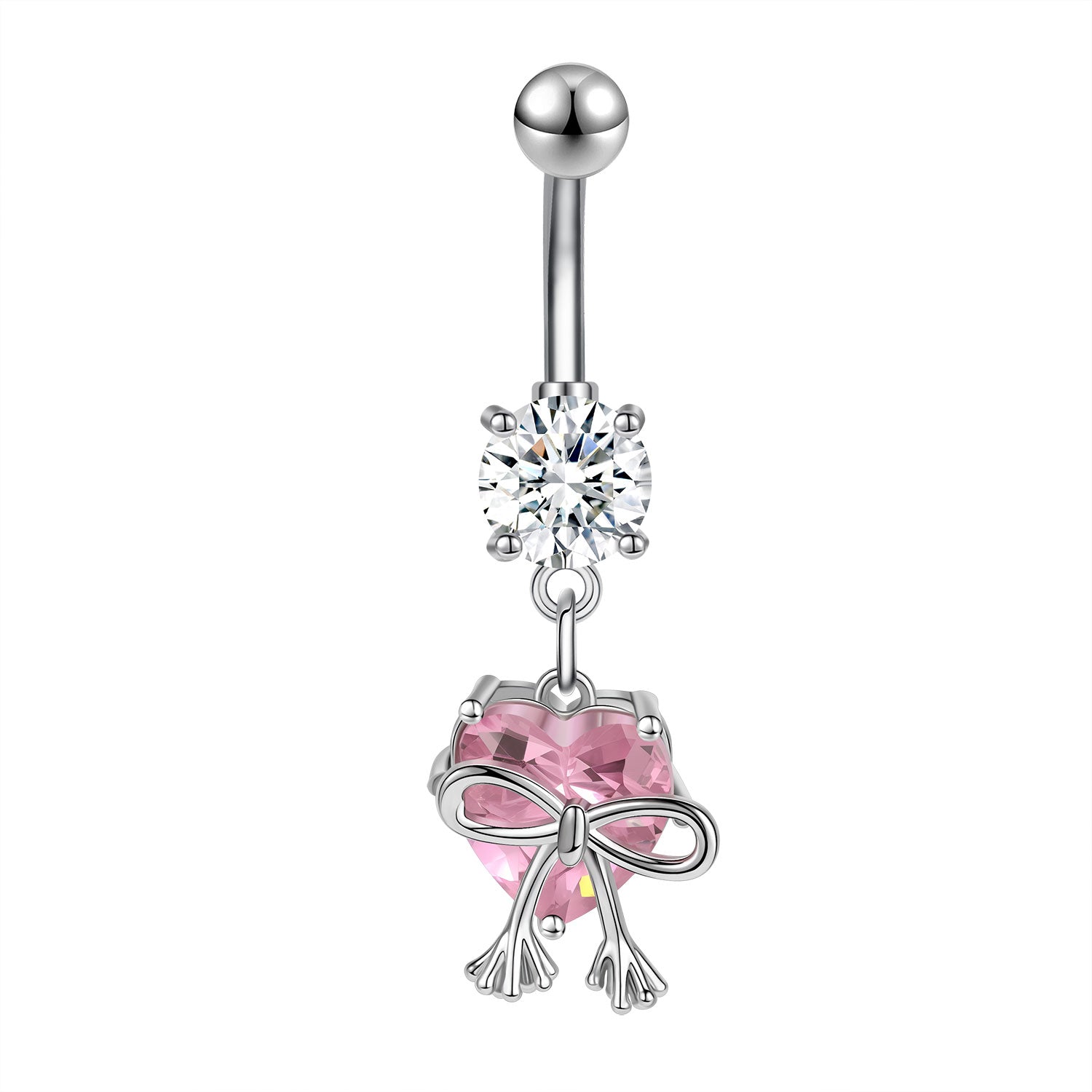 14G Bowknot Belly Navel Rings Pink Zircon Belly Button Rings