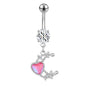 14G Moon Dangle Belly Navel Rings Red Heart Zirconia Belly Button Rings