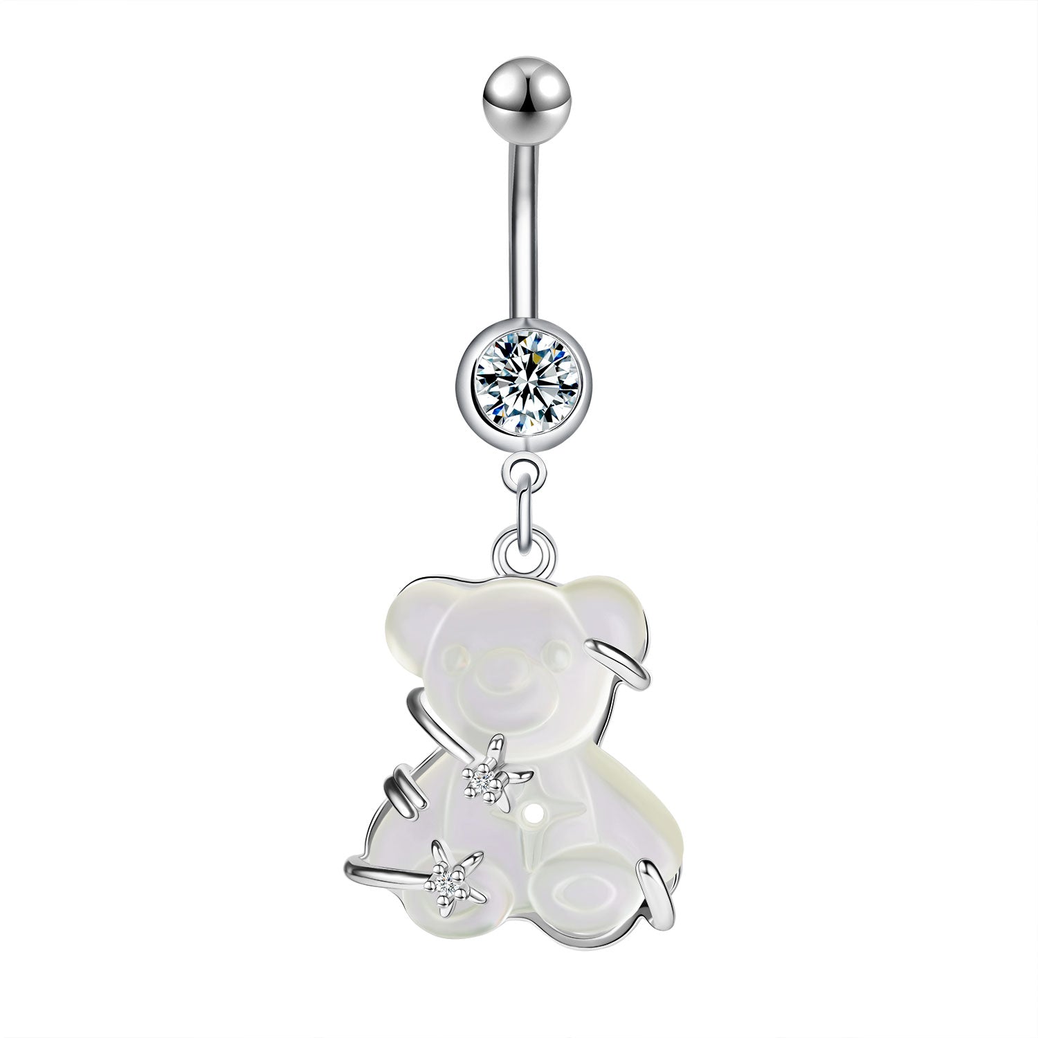 14G Bear Dangle Belly Navel Rings Clear Crystal Belly Button Rings