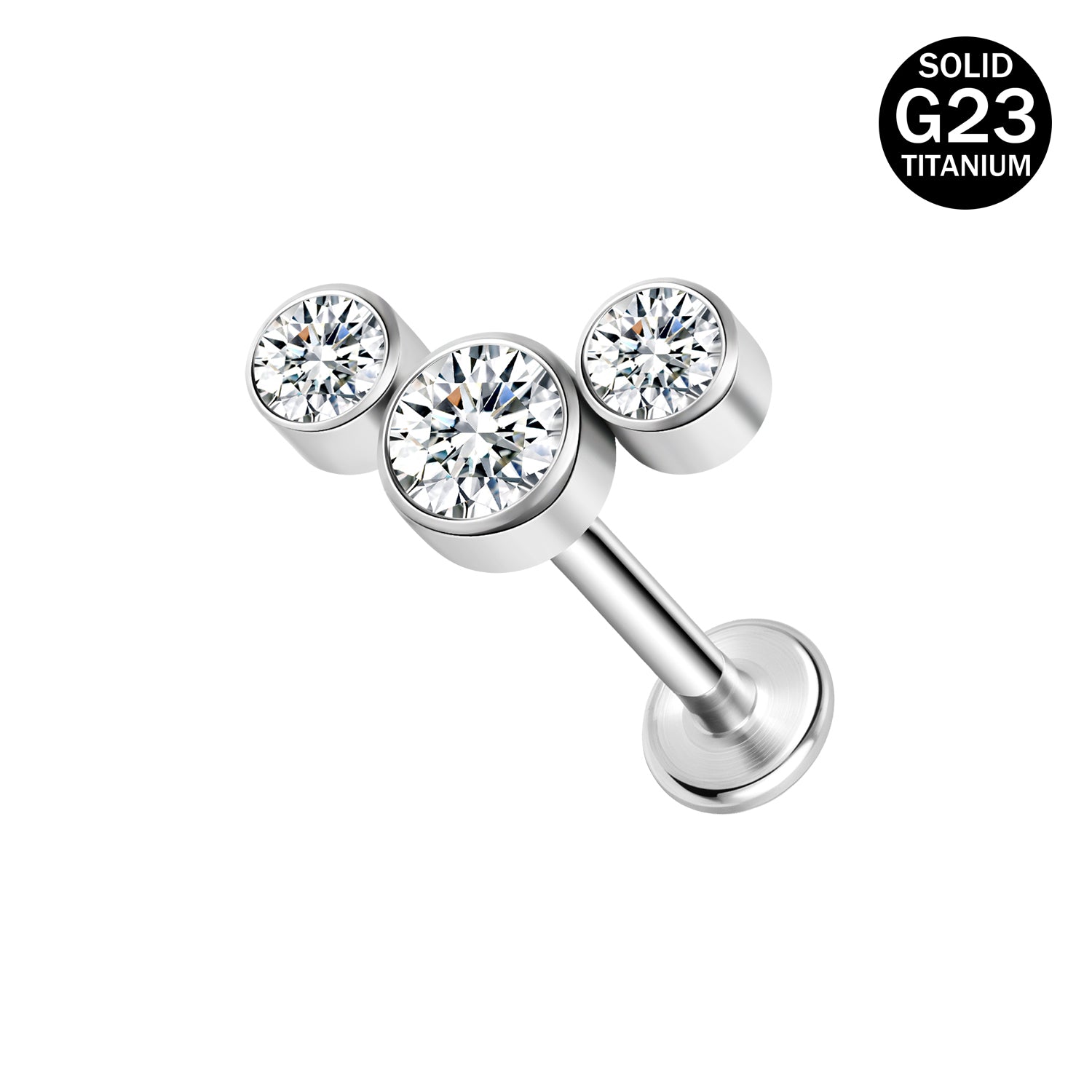 16g G23 Titanium Labret Ring Clear Zircon Stud Earring Threaded Conch Helix Lip Piercing