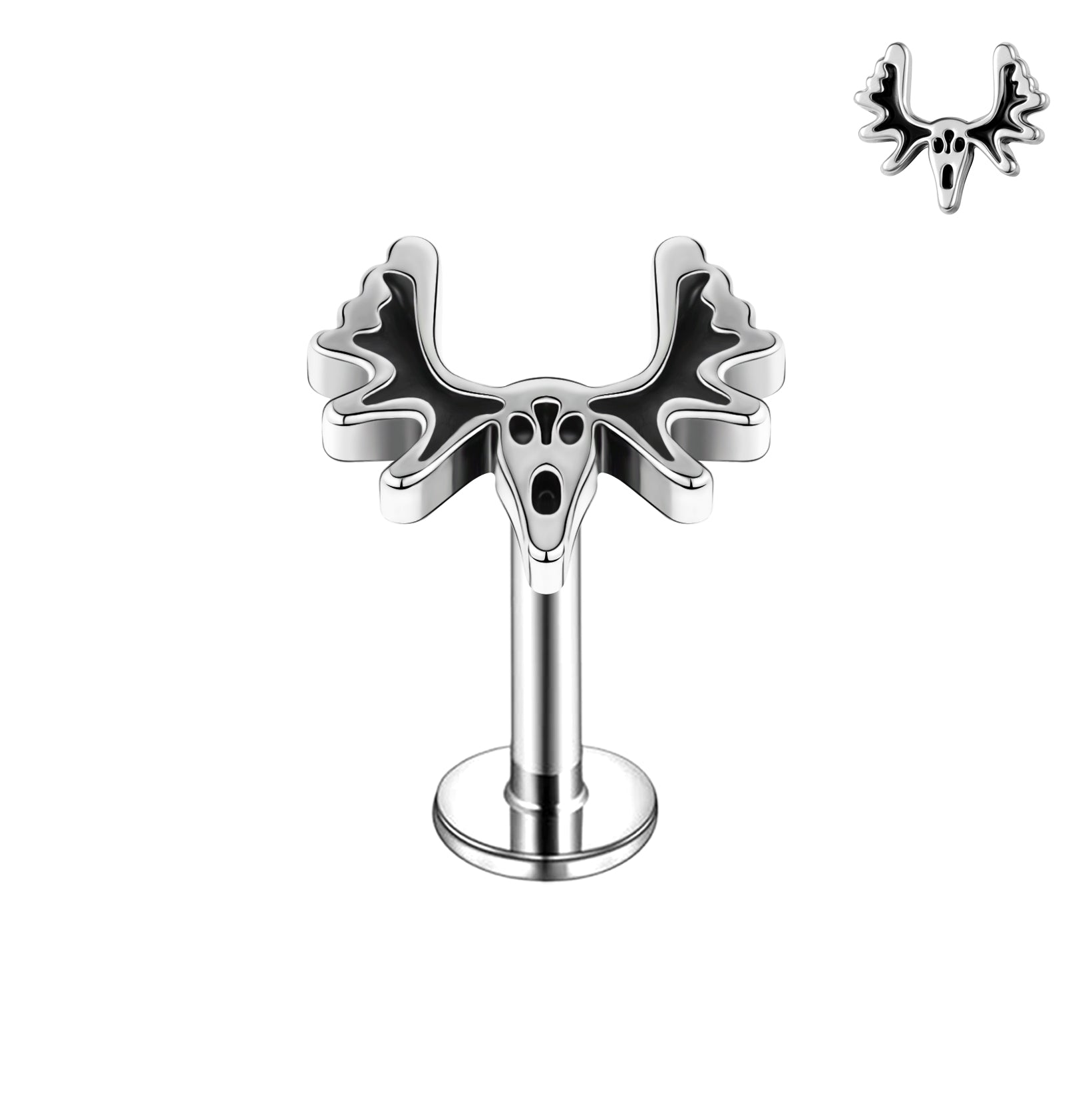 16g Double Wing Labret Ring Flat Back Stud Earring Conch Helix Lip Piercing