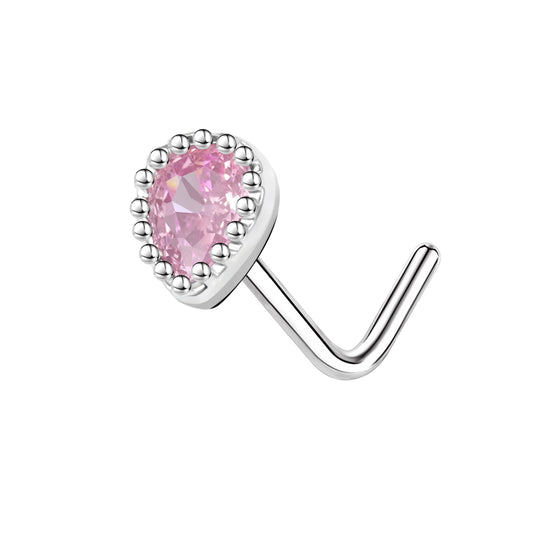 20G Nose Studs Piercing L Shape Nose Rings Pink Zirconia Nostril Piercing