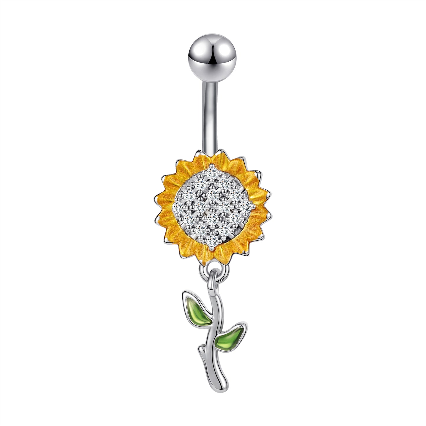 14G Sunflower Belly Rings Inlay Crystal Belly Navel Button Rings