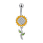 14G Sunflower Belly Rings Inlay Crystal Belly Navel Button Rings