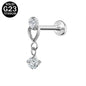 16g G23 Titanium Labret Ring Zircon Dangle Stud Earring Threaded Conch Helix Lip Piercing