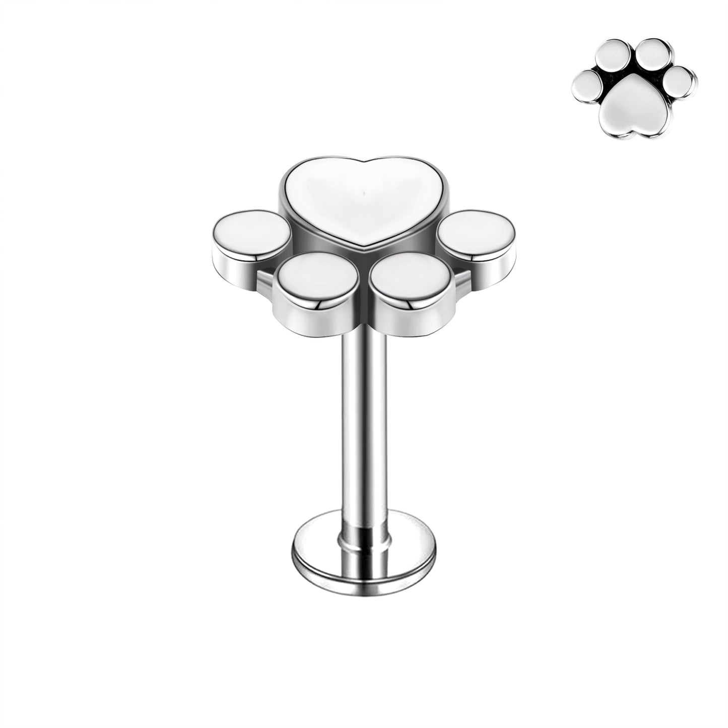 16g Cat's Paw Labret Ring Flat Back Stud Earring Conch Helix Lip Piercing