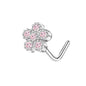 20G Flower Nose Studs Piercing L Shape Nose Rings Pink Zirconia Nostril Piercing