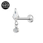 16g G23 Titanium Labret Ring Zircon Dangle Stud Earring Threaded Conch Helix Lip Piercing