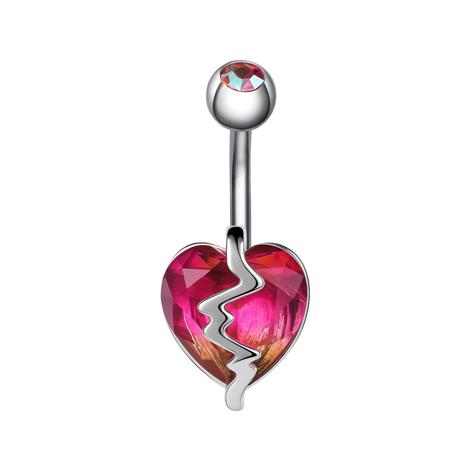 14G Heart Belly Navel Rings Red Crystal Belly Button Rings